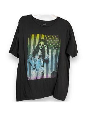 Chill Graphic Print T-Shirt Unisex XL Black Rainbow American Flag Rock Casual